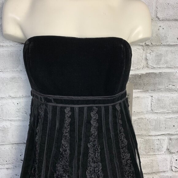 Badgley Mischka Black Velvet Silk Strapless Empire Waist Babydoll Formal Dress - Picture 2 of 16